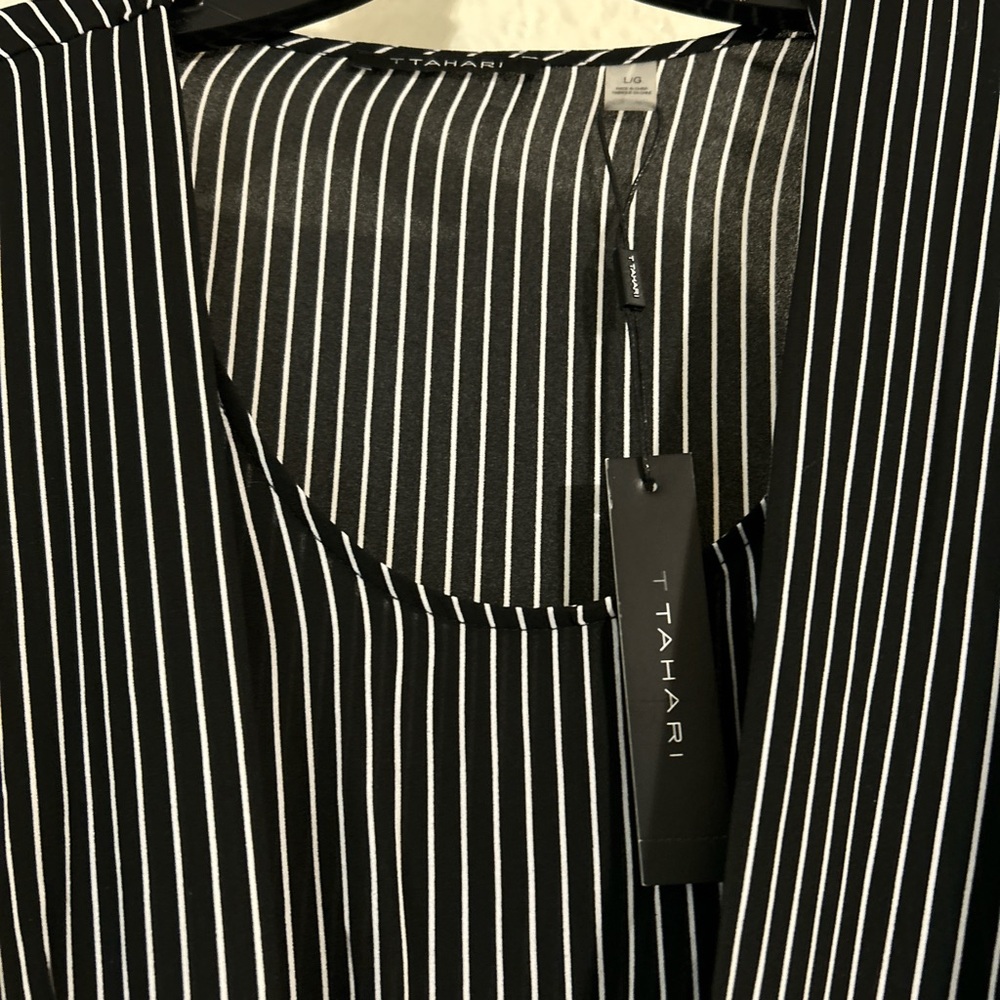 T Tahari Black and White Pinstripe Top - Picture 4 of 5